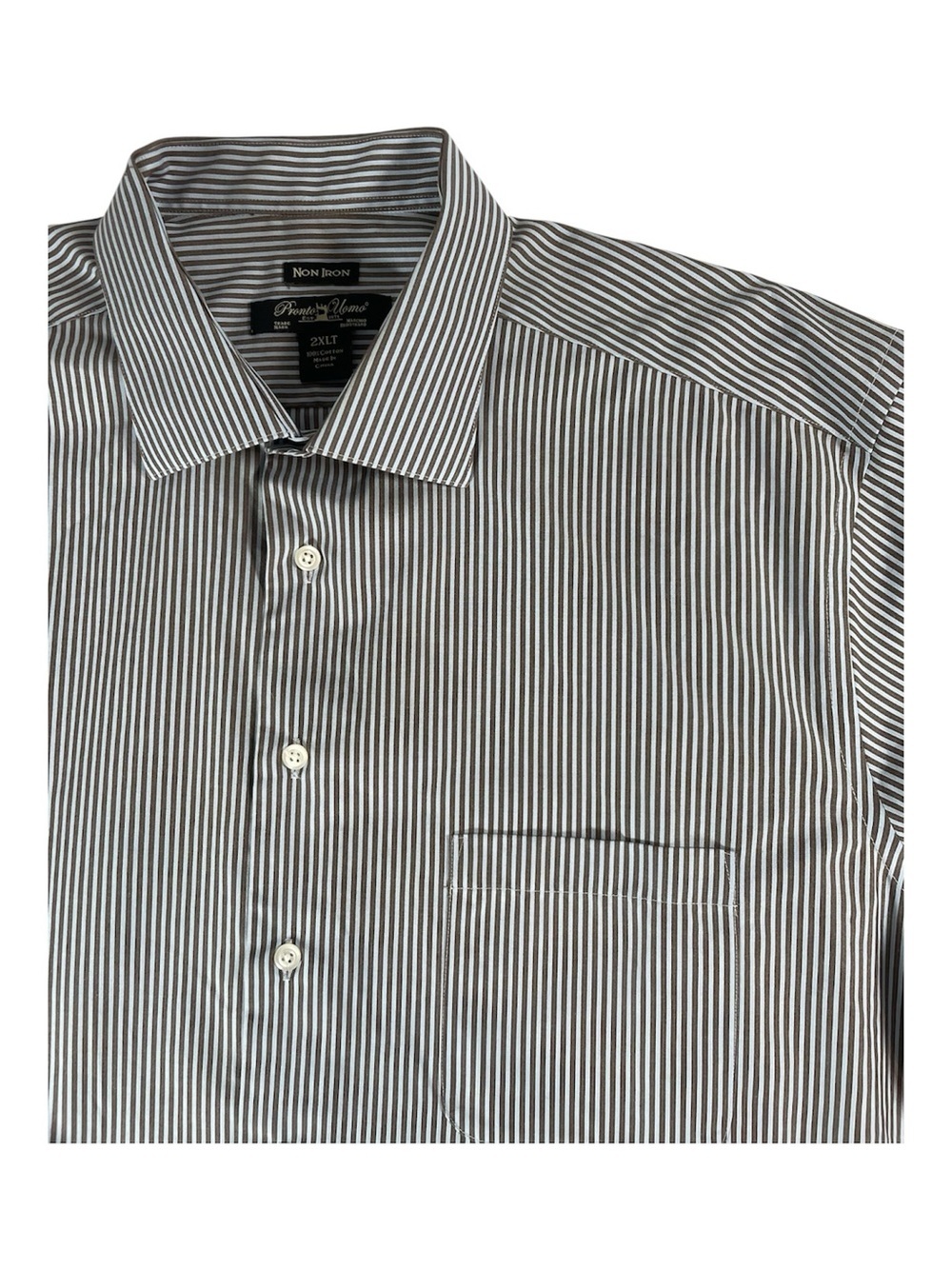 Pronto Uomo Brown and Lt Blue Stripe Men's Dress Non Iron Shirt 2XLT 100% Cotton